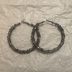 Handmade Elegant Black Beaded Hoop Earrings